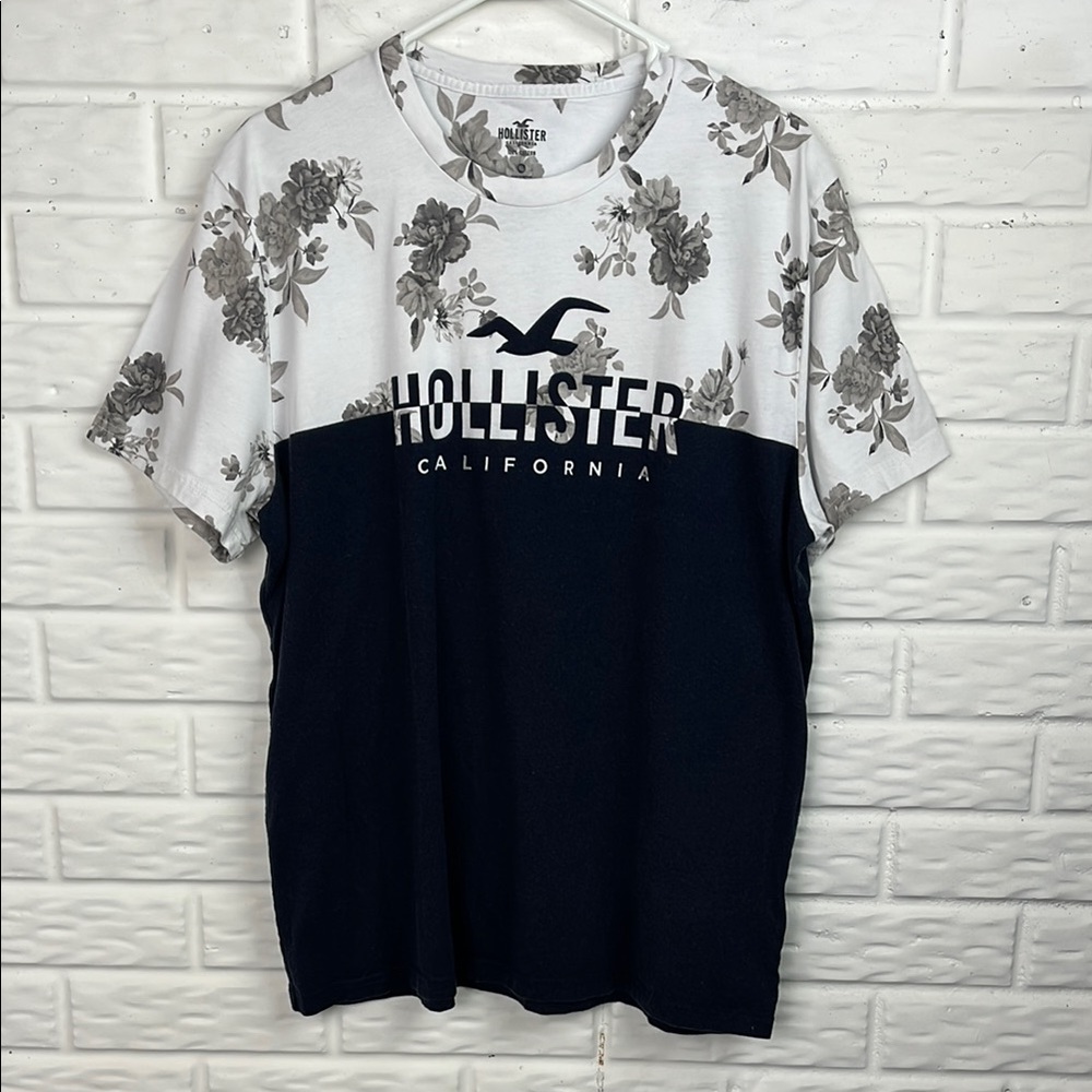 HOLLISTER CALIFORNIA T SHIRT FLORAL AND NAVY BLUE 100% COTTON SIZE XL